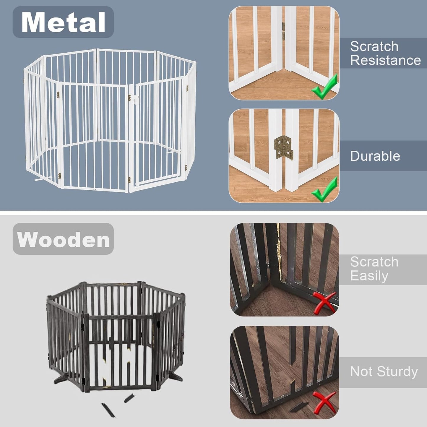Metal Freestanding Dog Gates with Door for Outdoor Indoor,80'' Extra Wide 32'' Tall Free Standing Dog Gate for Doorways,Large Openings,Deck,Yard,Foldable Safety Pet Fence(Black,4 Panels)