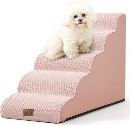 COZY KISS Dog Stairs for Small Dogs 15.7" H, Curved Dog Step for Puppy, Older Cat, Medium Pet Ramp for Sofa, Couch or Chair, Ladder with High Density Foam, 3 Step, 15.7x22.4x15.7 inch, Beige