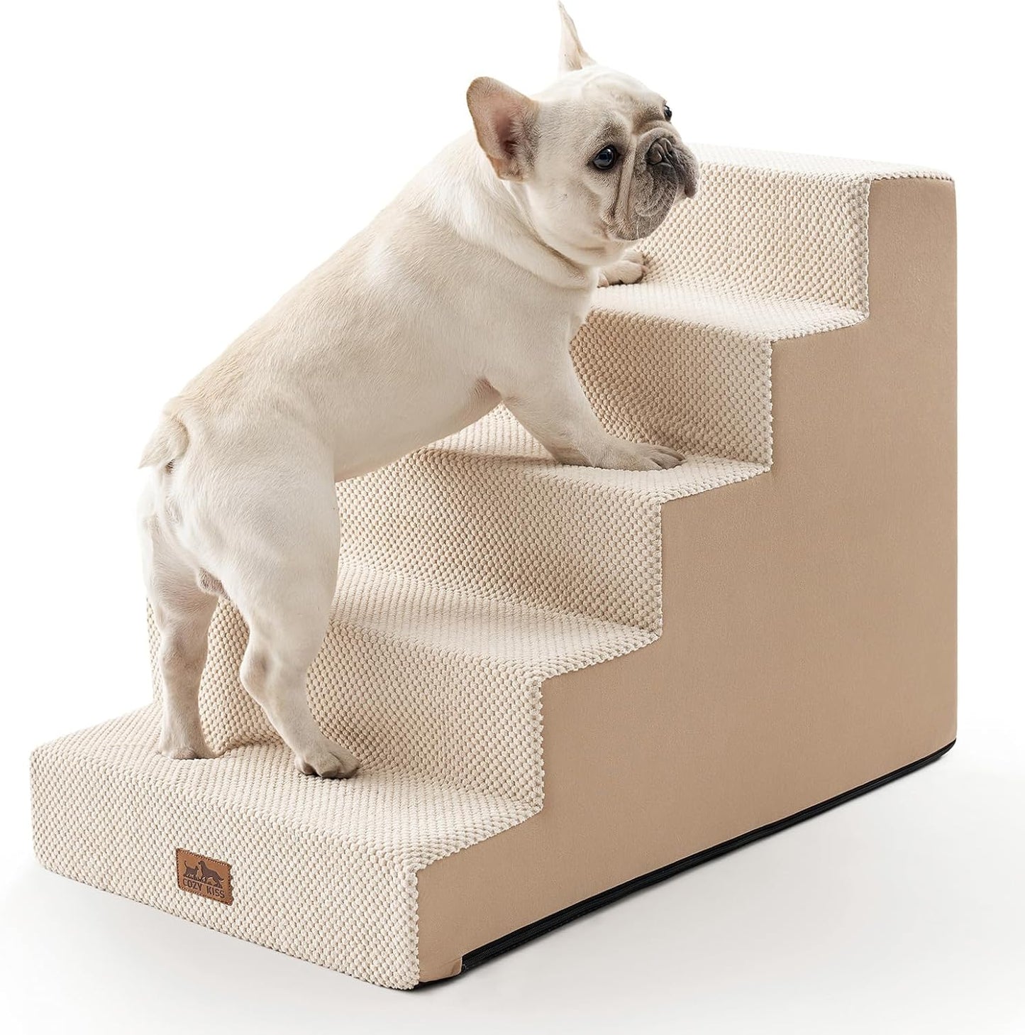 COZY KISS Dog Stairs for Small Dogs, 4 Tier Wider Pet Stairs for Couch and Beds, 17.7" H Non-Slip Dog Steps for Old Cats, Puppy, Small Medium Dogs, 17.7x23.6x17.7 inch, Beige