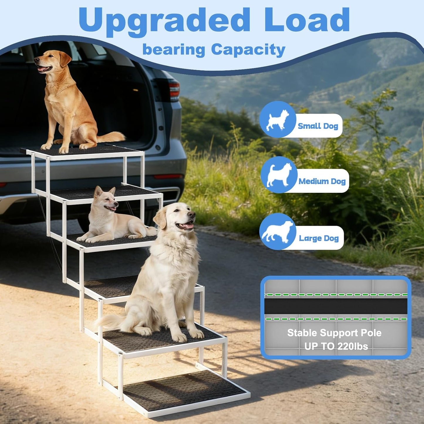 Dog Steps for Car & SUV – 5-Step Foldable Pet Stairs for Large Dogs, Non-Slip Heavy-Duty Plastic Dog Stairs, Lightweight & Portable Vehicle Access, Great Alternative to Dog Ramp for Truck