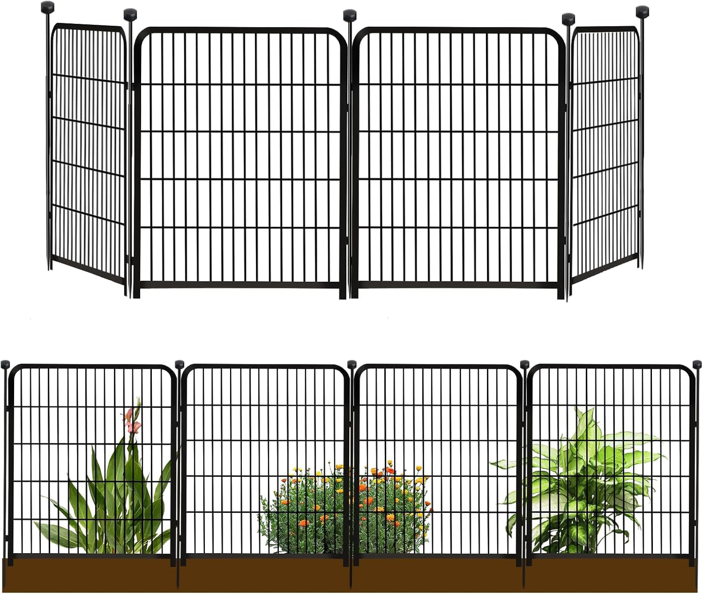 Getlay 36 in(H) Garden Fence, Wide Gate Low Threshold, 10 Panels Total 22.1 Ft(L) Heavy Duty Iron Animal Barrier Fence for Yard,Suitable for Indoor Or Outdoor Dog Fencing,Garden Border Fence