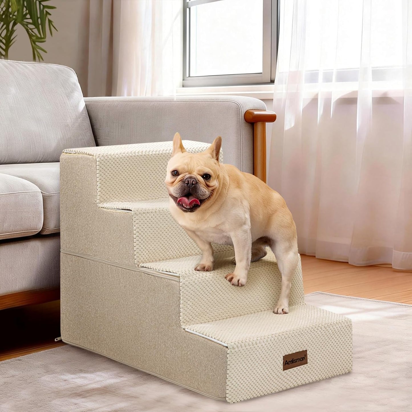 Aodisman Dog Steps for Bed and Couch, 4-Step Pet Stairs for Small Dogs, Indoor Non-Slip Dog Stairs for Old Cats, Puppy, Small Medium Dogs,18.5" H,Grey