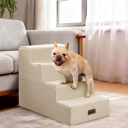 Aodisman Dog Steps for Bed and Couch, 4-Step Pet Stairs for Small Dogs, Indoor Non-Slip Dog Stairs for Old Cats, Puppy, Small Medium Dogs,18.5" H,Grey