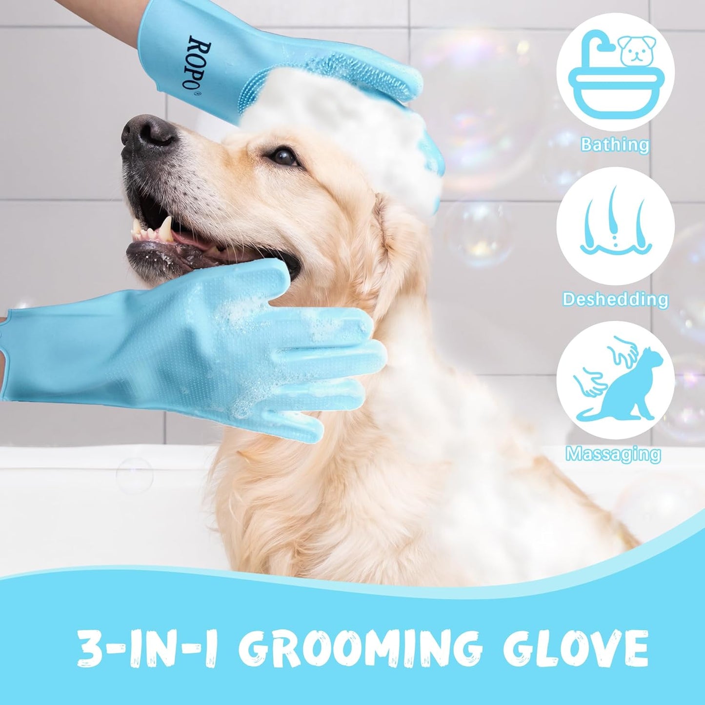 ROPO silicone gloves for pet grooming, multi-functional gloves for pet hair shedding, bathing, and massage (Purple)