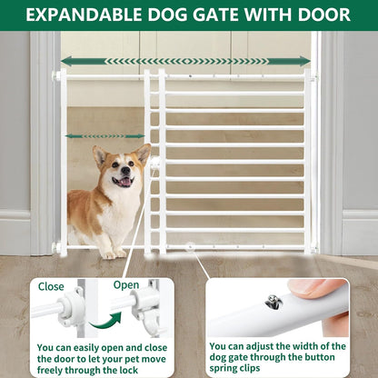 Malier Indoor Dog Gate with Door, 26-41" Extra Wide Full Metal Pet Gate Short Dog Gate for Stairs, Pressure Mount 10'' Tall Small Puppy Low Gate Easy Step Over for Doorways