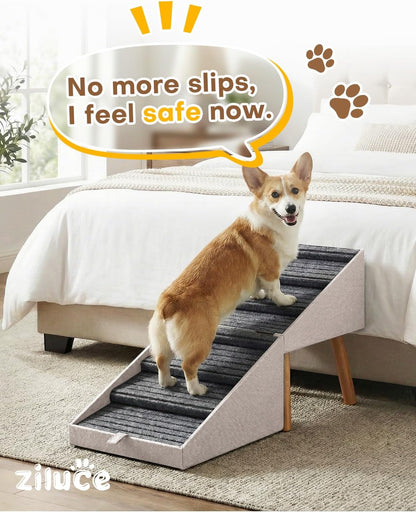 Dog Ramp for Bed & Couch, Dog Stairs 21.06 inches High for Large/Medium/Small Doggie, Foldable 2 in 1 Wooden Pet Steps for Puppy Older and Injured Dogs, Split Ottoman Design, No-Slip Surface