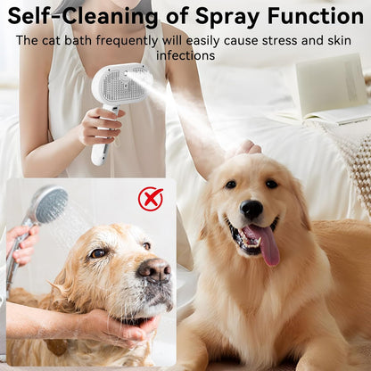 Pet Steam Brush for Dog Cat Haired Brush for Long Short Coats Shedding Fresh fur Shower Brushes Pet Spray Slicker Comb Grooming Rechargeable with Water Cleaning
