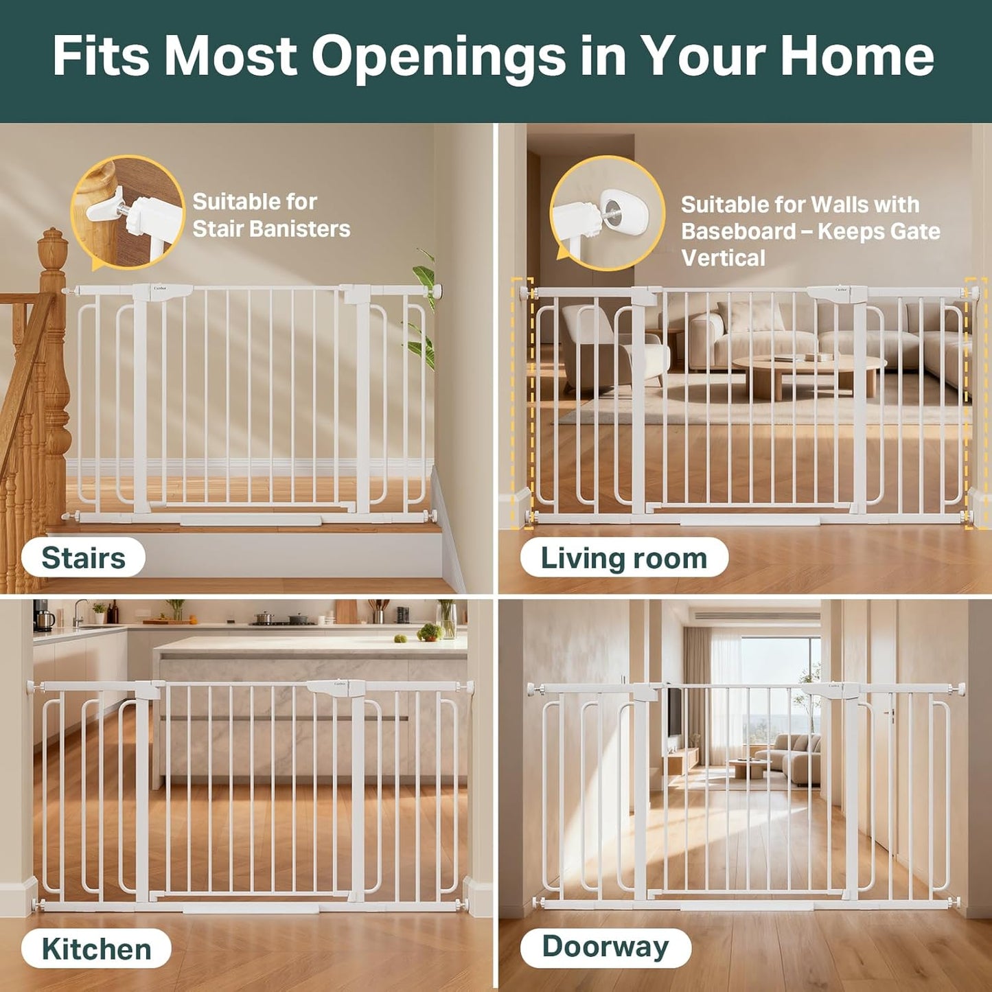 Cumbor 36.6-64" Extra Wide Baby Gate for Stairs, Dog Gates for Doorways, Auto-Close Pet Gate Indoor, Pressure Mounted Walk Through Safety Child Gate for Kids Toddler, Tall Pet Puppy Fence Gate, Brown