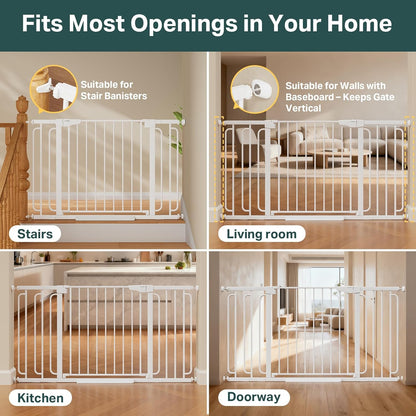 Cumbor 36.6-64" Extra Wide Baby Gate for Stairs, Dog Gates for Doorways, Auto-Close Pet Gate Indoor, Pressure Mounted Walk Through Safety Child Gate for Kids Toddler, Tall Pet Puppy Fence Gate, Brown