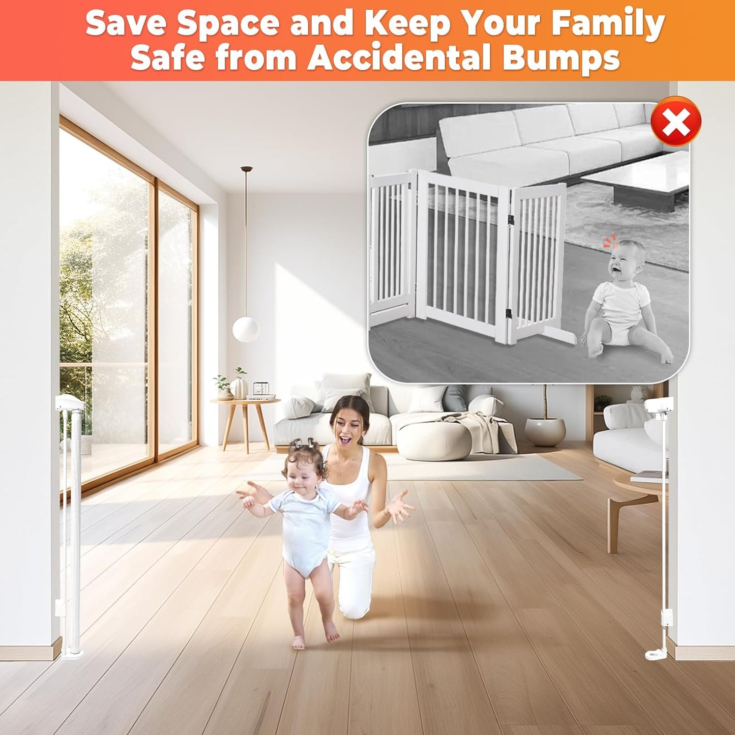 19.7ft Retractable Baby Gates Dog Gate - 236" Extra Wide Expandable Child Safety Gate,37" Tall Toddler Pet Mesh Gate with Reinforced Strips for Doorways,Stairs,Hallways,Outdoor & Indoor Large Openings