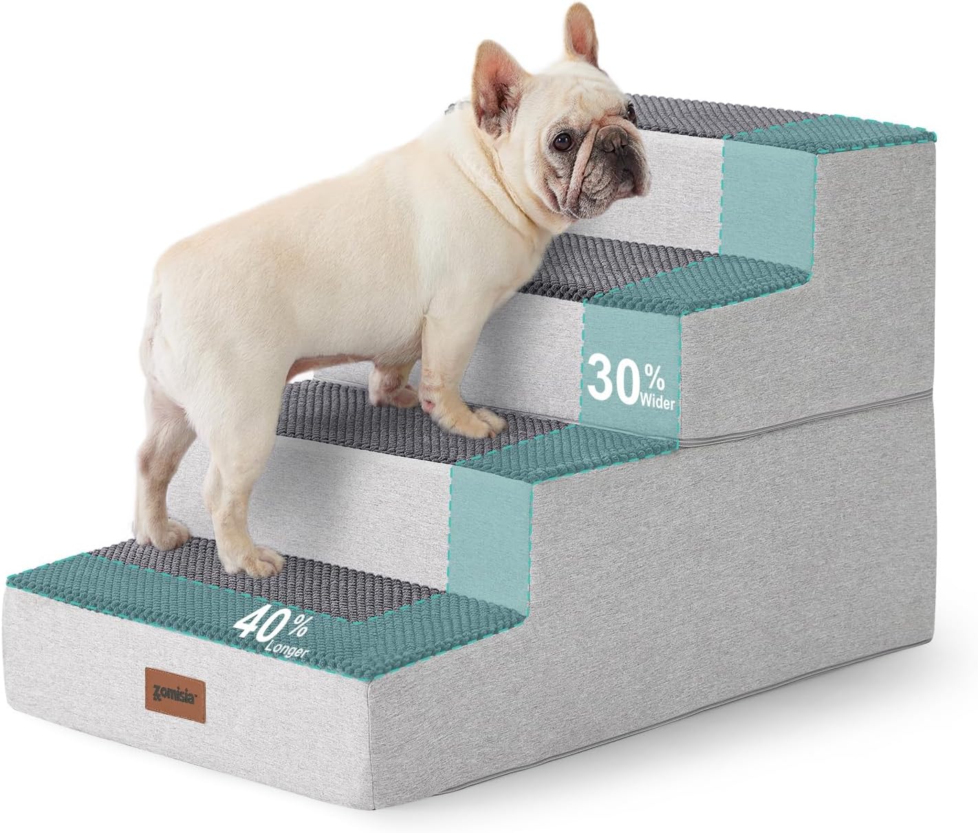 ZOMISIA Dog Ramp for Large Dogs - 24"H 5-Step Pet Stairs for High Beds with Tunnel, 2-in-1 Design with Zippers, Suitable for Indoor Cat Ladders with Non-Slip Bottom, Beige