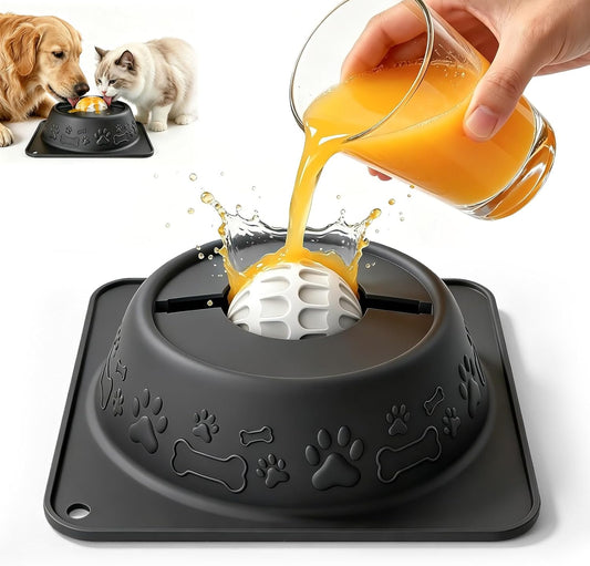 Slow Feeder Dog Bowl for Liquid Treats, Anti-Slip Lick Bowl, Bone Broth and Yogurt Puzzle Feeder, No Spill Pet Bowl Pup Lick Toy for Large Medium Small Dogs and Cats, Anxiety Relief, Blue