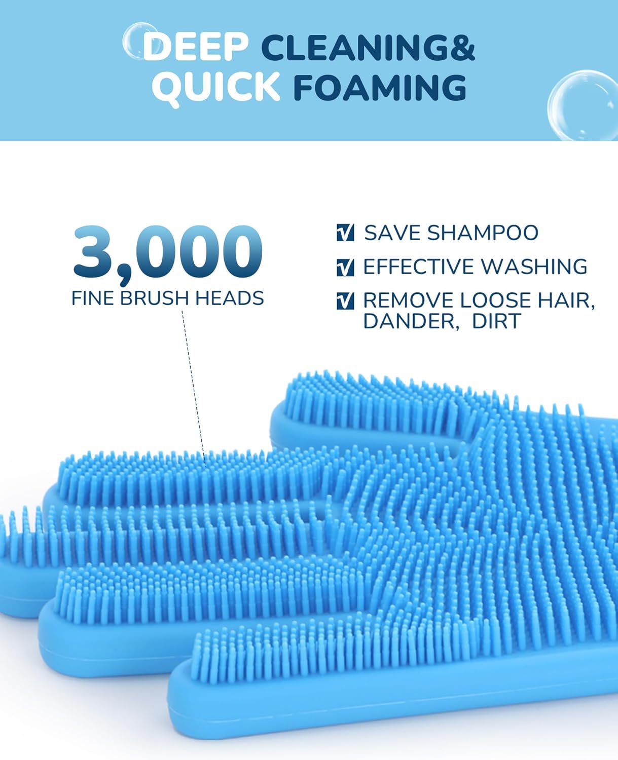 Pecute Pet Grooming Gloves - Heat Resistant Silicone Gloves with High-Density Teeth, Enhanced Five Finger Design for Bathing and Massaging Dogs and Cats, Blue