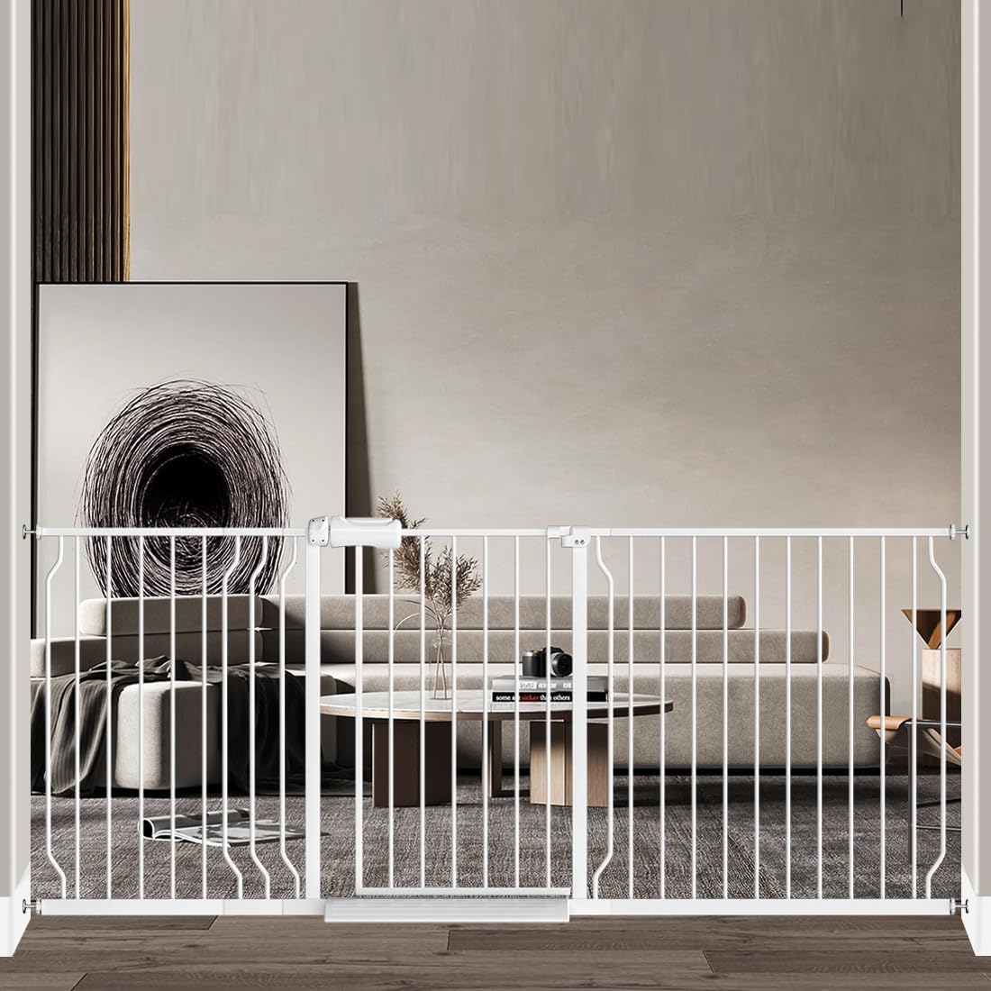 Fairy Baby Extra Wide Baby Gate for Dogs Pressure Monuted Safety Gate for Living Room, Fits 62 Inch to 67 Inch with No Drill Auto Close Dog Gate for Doorways, White