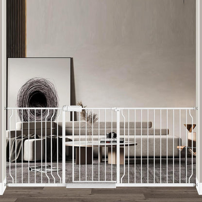 Fairy Baby Extra Wide Baby Gate for Dogs Pressure Monuted Safety Gate for Living Room, Fits 62 Inch to 67 Inch with No Drill Auto Close Dog Gate for Doorways, White