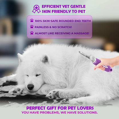 GENPEPADO Dematting Undercoat Rake Comb for Dogs & Cats with Long 2.5-In Stainless Steel Safety Blades for Removing Knots, Mats & Tangles - Pet Grooming Deshedding Brush Tool with Anti-Slip Grip