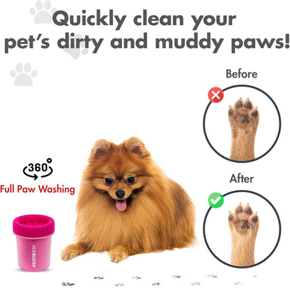 Dexas MudBuster Medium Dog Paw Cleaner in Fuchsia - Fits 1.5"-2.5" Wide Paws, Portable Paw Washer for Muddy Paws, Dog Paw Cleaning Cup with Gentle Silicone Bristles, Quick Clean Pet Paw Washer