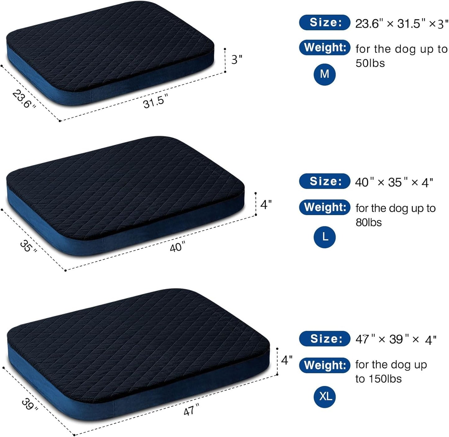 Large Dog Bed, High Density Foam, Good Resilience for Enough Cushion to Large Dogs Such as Great Dane, 47 * 39 Inches Widen Pet Bed, Non Slip Bottom with Removable Washable Cover
