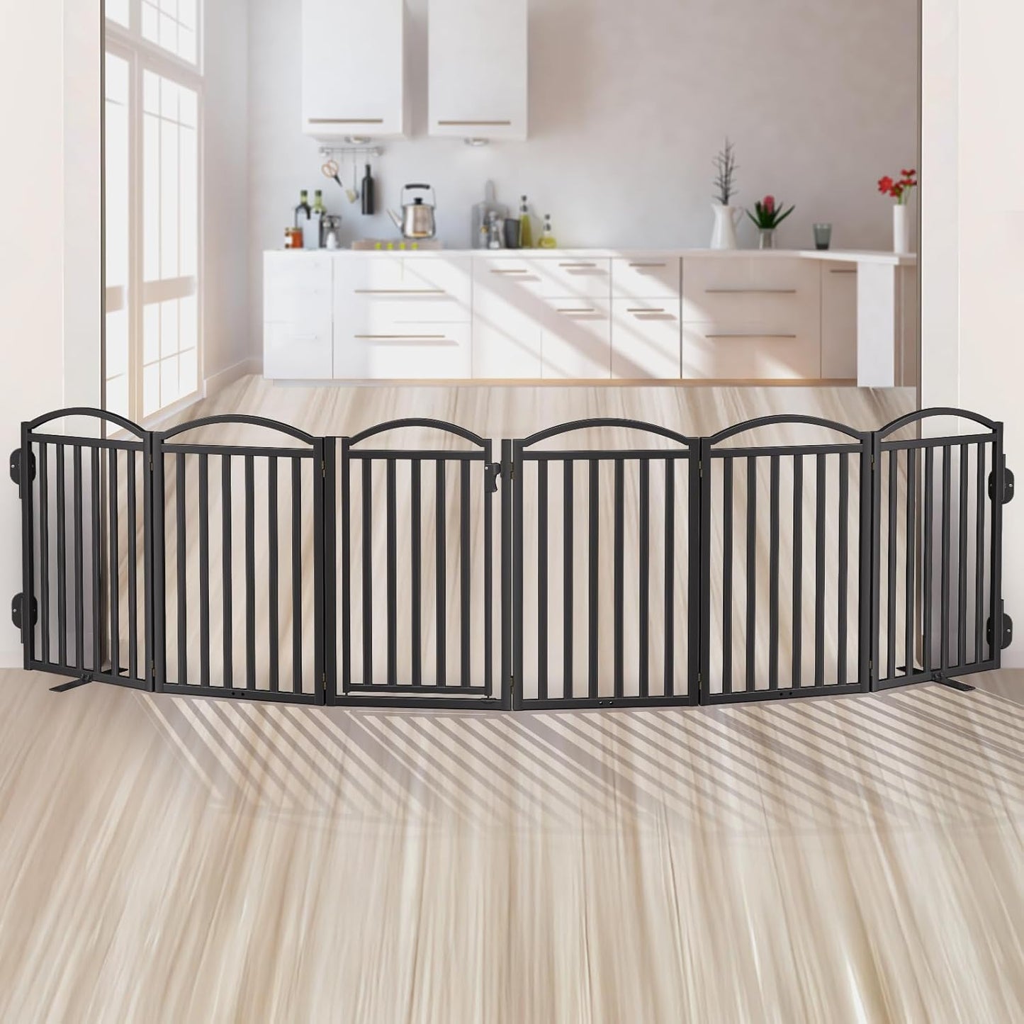 Malier Metal Freestanding Dog Gate, 32'' Height Outdoor Indoor Dog Fences, Extra Wide Foldable Puppy Gate for Stairs (Black, 【2 Panels】 40''W × 32''H)