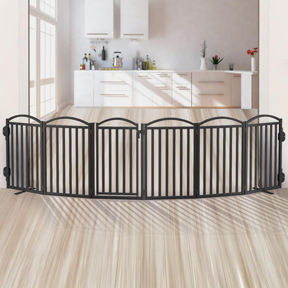 Malier Metal Freestanding Dog Gate, 32'' Height Outdoor Indoor Dog Fences, Extra Wide Foldable Puppy Gate for Stairs (Black, 【2 Panels】 40''W × 32''H)