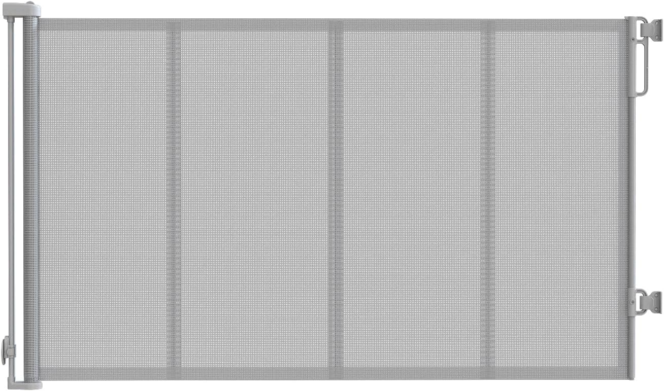 Reinforced 120" Extra Wide Retractable Baby Gates for Stairs, Mesh Saftey Gate for Pets, 10 Foot Retractable Dog Gate, No Drilling, One-Hand Operation, Retractable Gate for Indoor & Outdoor Use