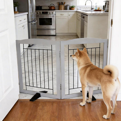 ZJSF Freestanding Dog Fence Indoor, Foldable Dog Gate for Doorways, Stairs or Hallways, Sturdy Wood Extra Wide Pet Gate with Support Feet for The House, White, 24 "Height-3 Panels