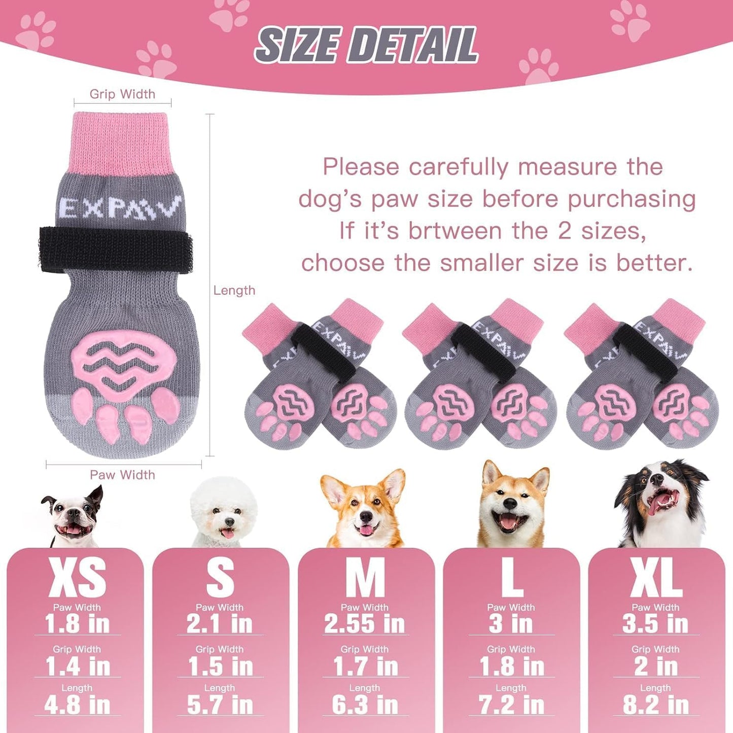 EXPAWLORER 6Pcs Anti-Slip Dog Socks to Prevent Licking Paws,Dog Shoes for Hot Pavement,Dog Booties Traction Control on Hardwood Floor,Boots & Paw Protectors, for Puppy Small Medium Large Senior Dogs