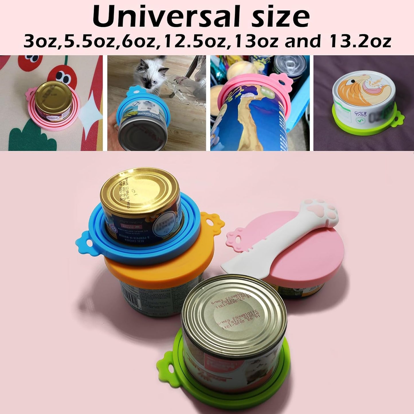 Food Can Lids, 4 Pcs Silicone Pet Food Can Covers for Dog & Cat Food, One Tin Cap Fit Most Standard Size Dog Cat Food Canned（Multicolor）…