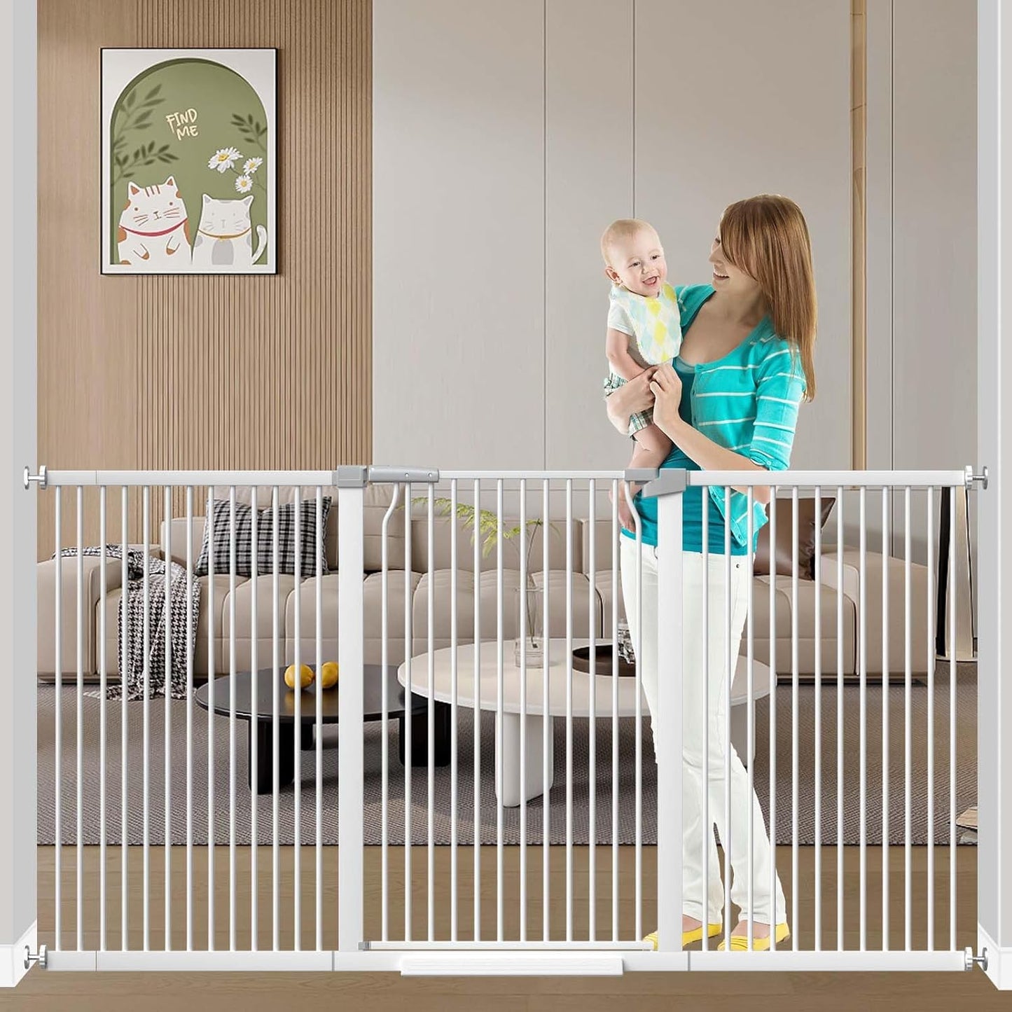 Fairy Baby 40.5" Extra Tall Baby Gate for Stairs, Fits Openings of 40.6" to 54.7" Wide, Extra Wide Dog Gate Indoor, Pressure Mounted Walk Thru Swing Auto Close Metal Puppy Barrier for Doorway, Black