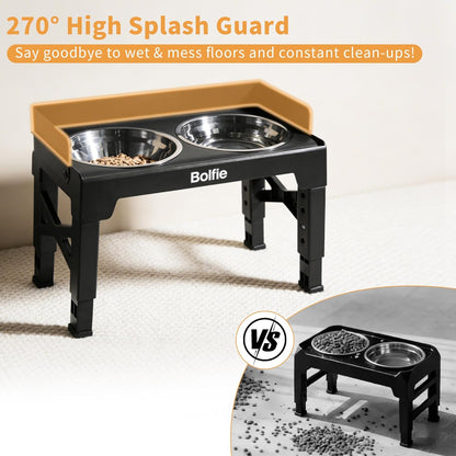 Elevated Dog Bowls for Small Medium Large Dogs 5 Adjustable Heights, 2-in-1 Raised Dog Feeder with 2 Stainless Steel Bowls & Slow Feeder, No Spill Pet Food Water Bowl Stand with Non-Slip Base