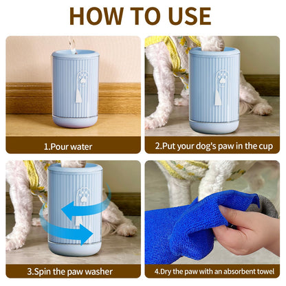 Compact Pet Paw Cleaner with 2 Absorbent Towels - Ergonomic Non-Slip Dog/Cat Foot Washer for Small & Medium Breeds, Portable Muddy Paw Cleaner Tool + Gentle on Puppy Paws - Blue