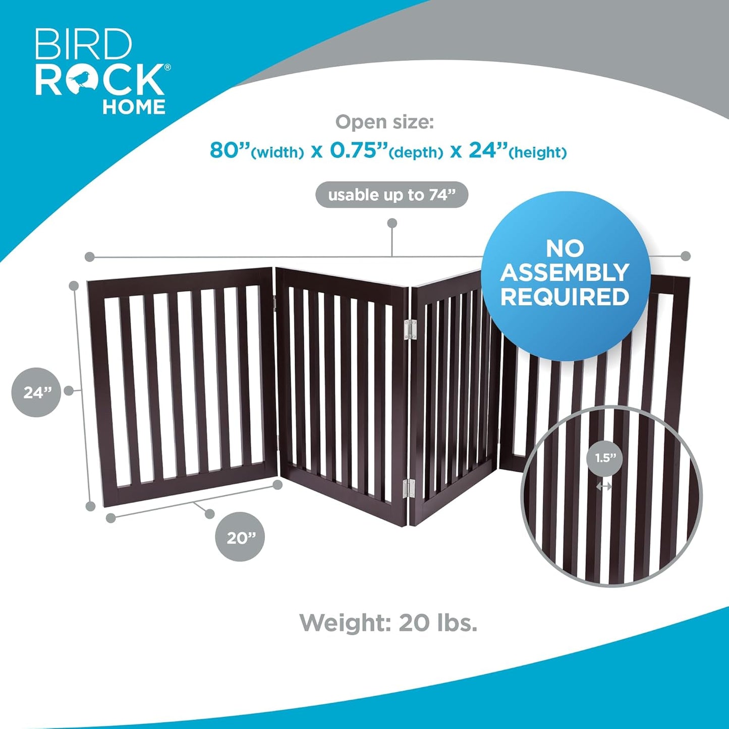 INTERNET'S BEST Dog Gate Indoor Freestanding Pet Barrier, Folding Wood Dog Fence, Extra Wide Doorway Puppy Gate, Indoor Animal Privacy Panel, Wooden Cat Fence - 4 Panel - 36", Espresso