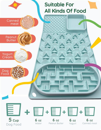 Slow Feeder Bowl for Large dog, Silicone Lick Mat & Snuffle Mat with Suction Cups - Interactive Puzzle Feeder to Slow Eating & Keep Busy, Reduce Vomiting & Relieve Boredom (21"x 11" Light Blue)
