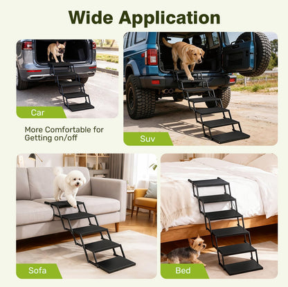 Foldable Dog Car Steps - Upgraded Non-Slip Pet Stairs for Large Dogs, Portable Metal Frame Dog Ramps for High SUV, Truck and Cars, Lightweight Pet Ladder with High Load-Bearing Capacity (6 Steps)