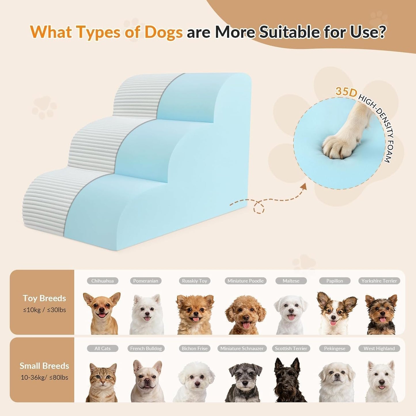 Dog Stairs for High Beds Up to 30" H with Tunnel,Extra Height 27.5" 5-Step Pet Steps for Small Dogs and Cats, Non-Slip Sturdy Dog Ramp with Anti-Tip Safety Strap and Removable Cover