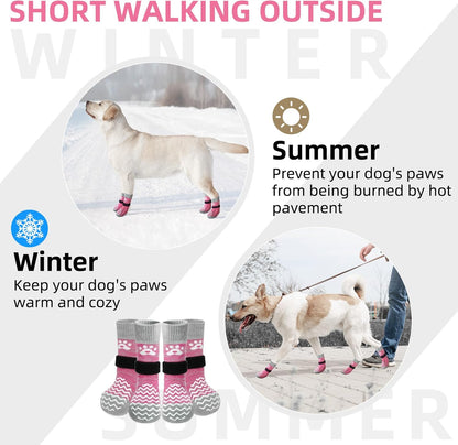 PUPTECK Anti Slip Dog Socks with Double Grippers for Hardwood Floors, Shoes for Hot/Cold Pavement, Boots & Paws Protectors to Prevent Licking, Traction Booties for Senior Small Large Dogs