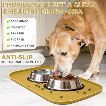 Small Silicone Pet Food Mat with Raised Edge for Food and Water Bowl, Square Dog Feeding Mats, Cat Food Trays for Floor Waterproof, Rubber Tray for Dogs and Cats, 12 x 12 x 0.7 Light Olive Green