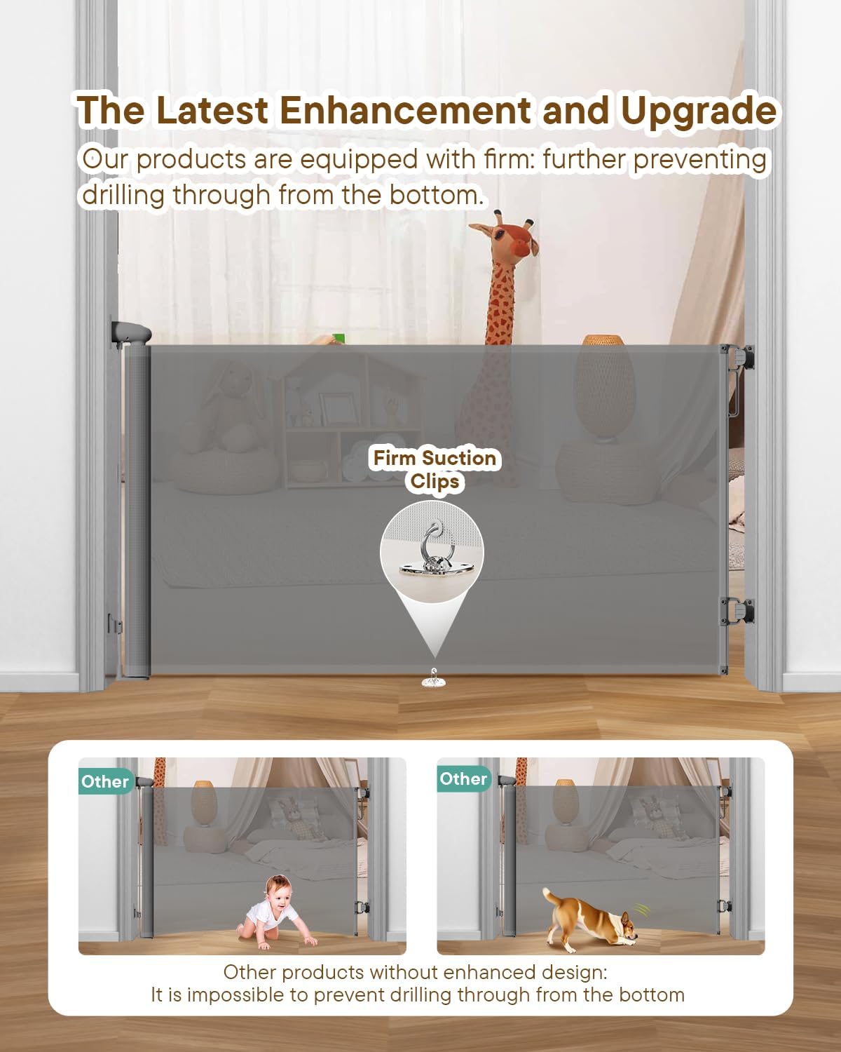 Retractable Baby Gate - 55" Wide Mesh Pet Gate with Anti-Crawling Hook, Safety Lock, One-Hand Operation, 34" Tall Baby Gate for Stairs, Doorways, Hallways, Garage, Indoor Outdoor, Black