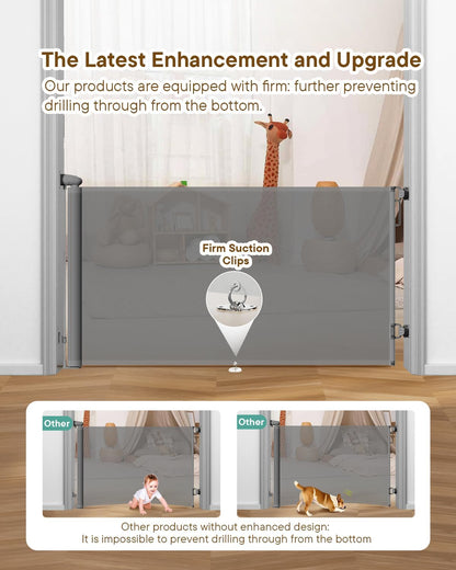 Retractable Baby Gate - 55" Wide Mesh Pet Gate with Anti-Crawling Hook, Safety Lock, One-Hand Operation, 34" Tall Baby Gate for Stairs, Doorways, Hallways, Garage, Indoor Outdoor, Black