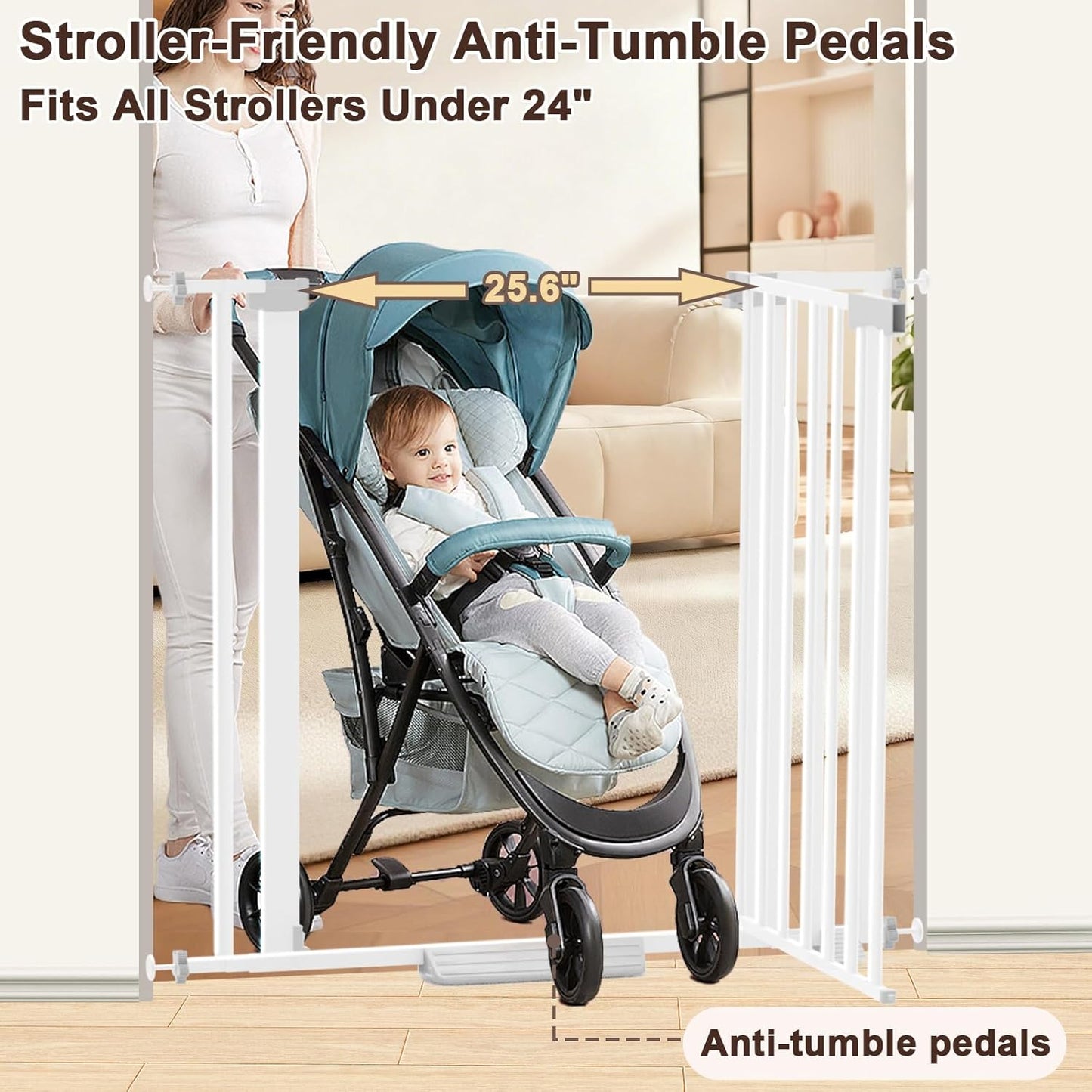 30"-62.5" Extra Wide Baby Gate for Doorways/Hallways,Pressure-Mounted Dog Gate Indoor for Stairs, Auto Close Pet Door for Child/pet Proof Safety, No Need Drilling, White