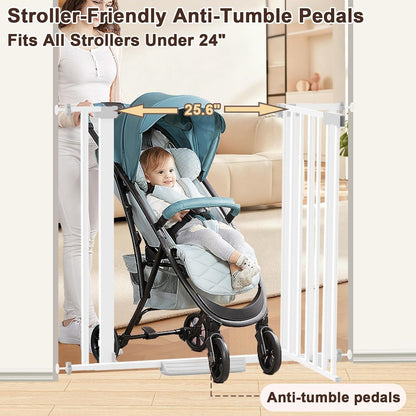 30"-62.5" Extra Wide Baby Gate for Doorways/Hallways,Pressure-Mounted Dog Gate Indoor for Stairs, Auto Close Pet Door for Child/pet Proof Safety, No Need Drilling, White