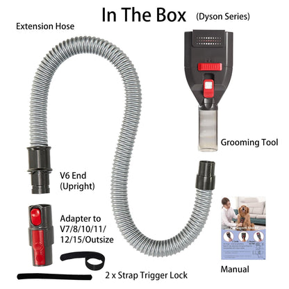 Dog Brush Vacuum Attachment with 1"-1.75" Universal Adapters for Vacuum Cleaners, Pet Hair Shedding Grooming Tool Kit with Long Extension Hose