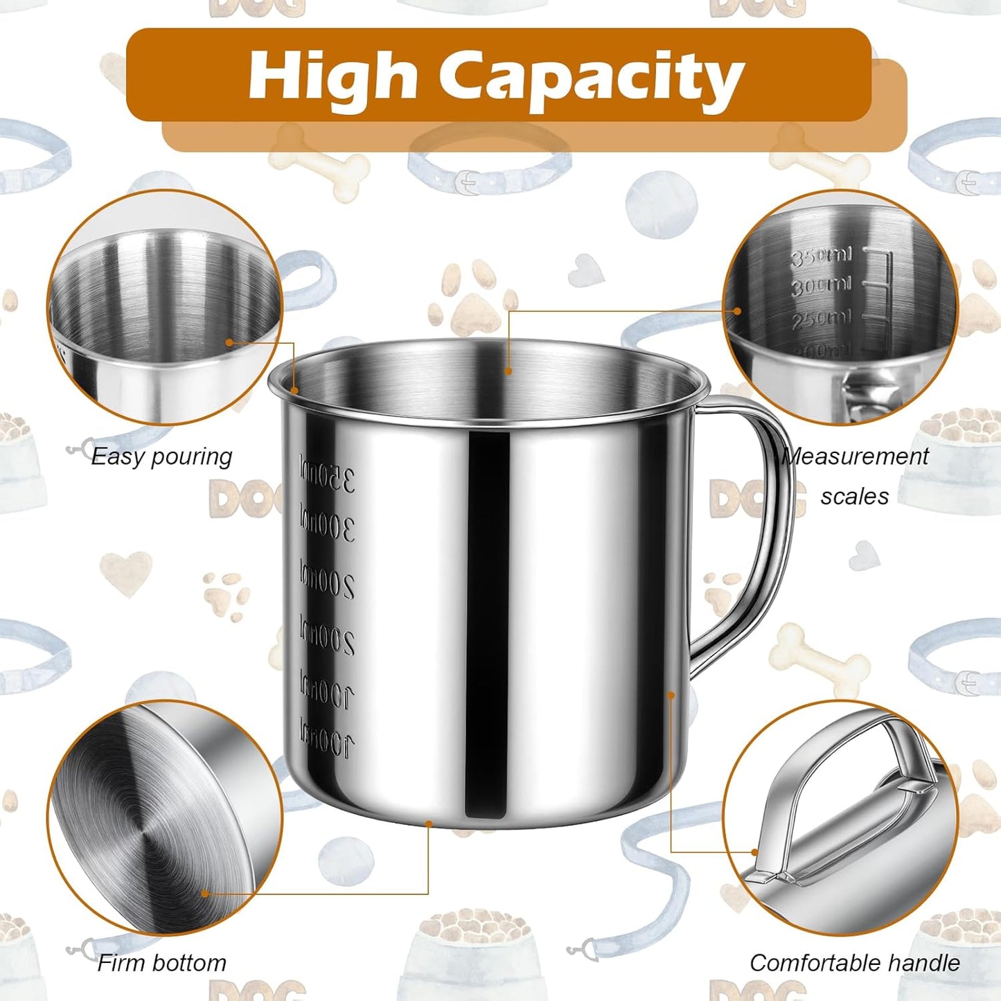 2 Pcs Dog Food Scoop 1 Cup,304 Stainless Steel Measuring Cups with Handle Pet Food Scoop Cup Measuring Scoop for Dogs, Cats, Birds & Rabbits – Ideal for Dry Food & Treats (1 CUP)