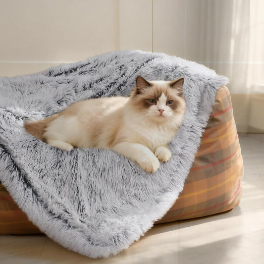Luciphia Large Waterproof Dog Blanket for Pet Washable Liquid Proof Bed Intimacy Protection Shaggy Plush Calming Long Faux Fur Couch Cover Calming Cat Throw Blankets, Mist Grey, 50" x 60"