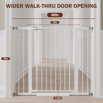 Baby Gate for Stairs, 29.7-40.6" Auto Close Dog Gate Indoor for Doorways, Dual-Lock Design, Adjustable Pet Gate No Drilling with Walk Thru Door for Hallways, Stroller Friendly, Black