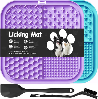 Azyh Licking Mat for Dogs & Cats 2 Pack, Slow Feeder Lick Pat for Large Dogs and Puppies, Anxiety Relief Dog Toys Feeding Mat for Butter Yogurt Peanut, Pets Bathing Grooming Training Mat (9.9'' × 6'')