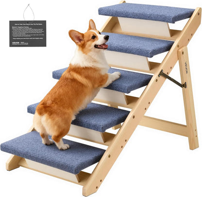 VEVOR Wood Pet Stairs, 2-Step Dog Stairs for Beds, Sofa & Cars, 110lbs Load Capacity, Floded Flat Design, Stable & Sturdy Cat & Dog Step Ladder for Small Medium Large Older Pet Puppy Essentials