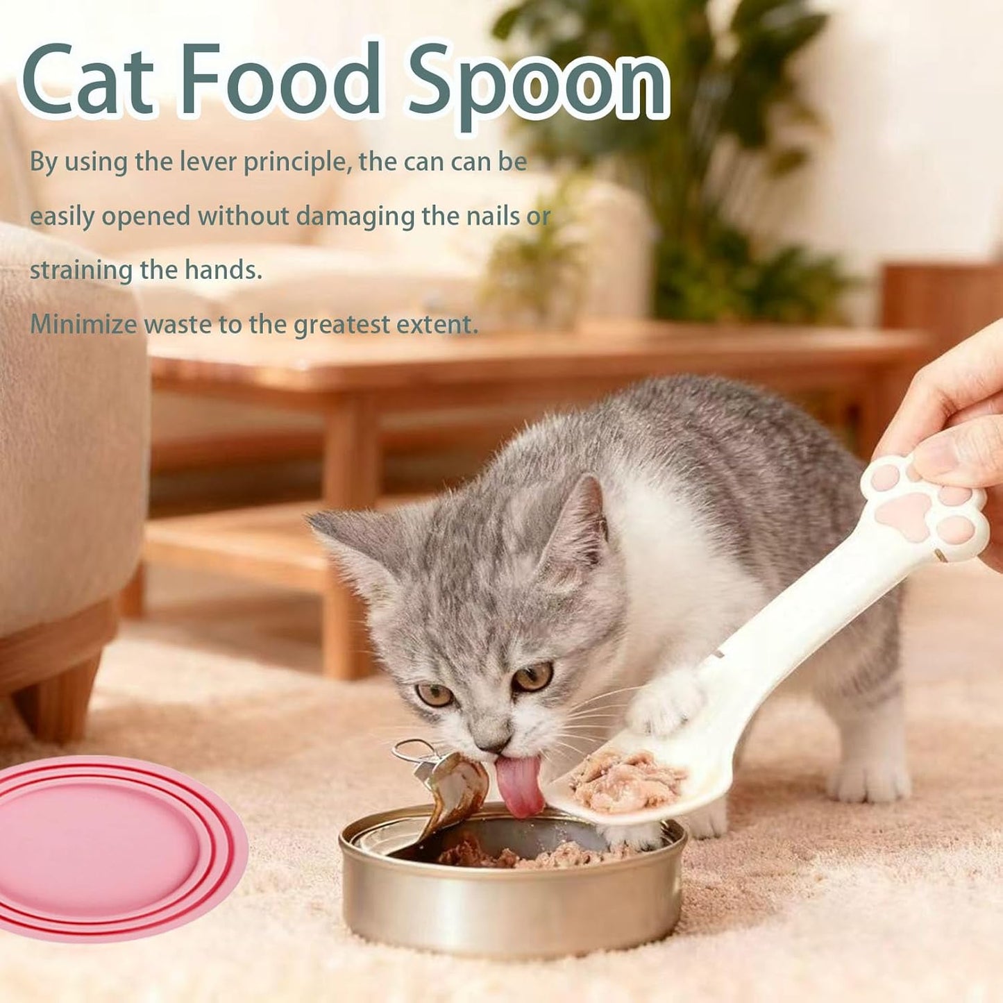 Cat Spoons for Wet Food Pet Can Lid Cover, Silicone Multi-Function Cute Paw Shape Opener Spatula Cat Food Spoon Cat Food Can Lid (Mixing colors)