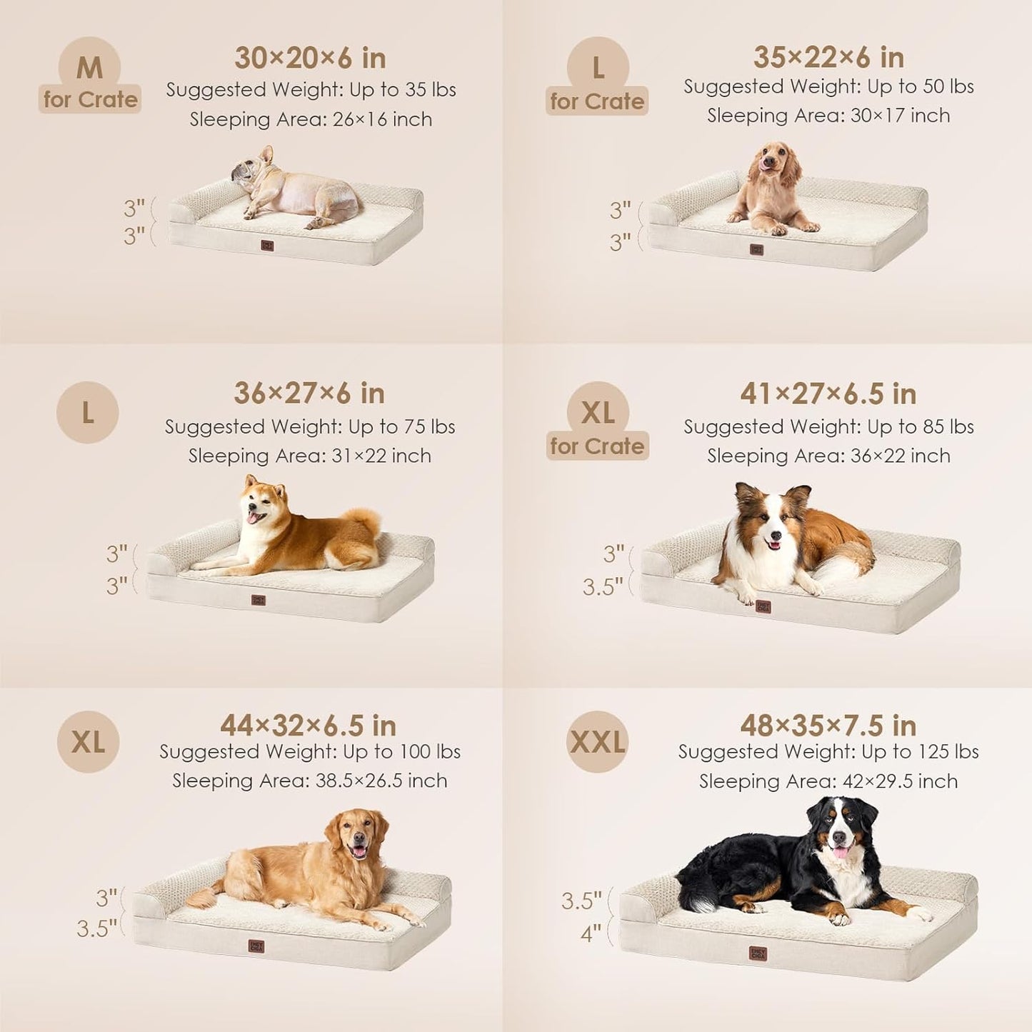 EHEYCIGA Orthopedic Dog Bed Medium Size Dogs, Memory Foam Dog Bed with Washable Removable Cover, Waterproof Pet Sofa Couch for Crate with Nonskid Bottom, 30x20x6, Grey