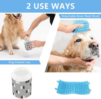 Black White Cats Gray Print Dog Paw Cleaner Cup with Soft Silicone Brush, Portable Lightweight Small Muddy Paw Washer for Dogs, Easy to Use Pet Foot Cleaner